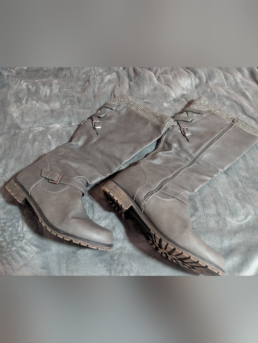 Women's Tall Gray Buckle Riding Boots